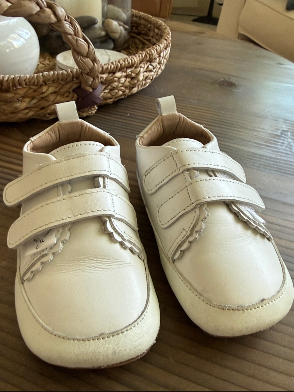 Little Love Bug soft sole cream sneakers with Hook-and-Loop Straps